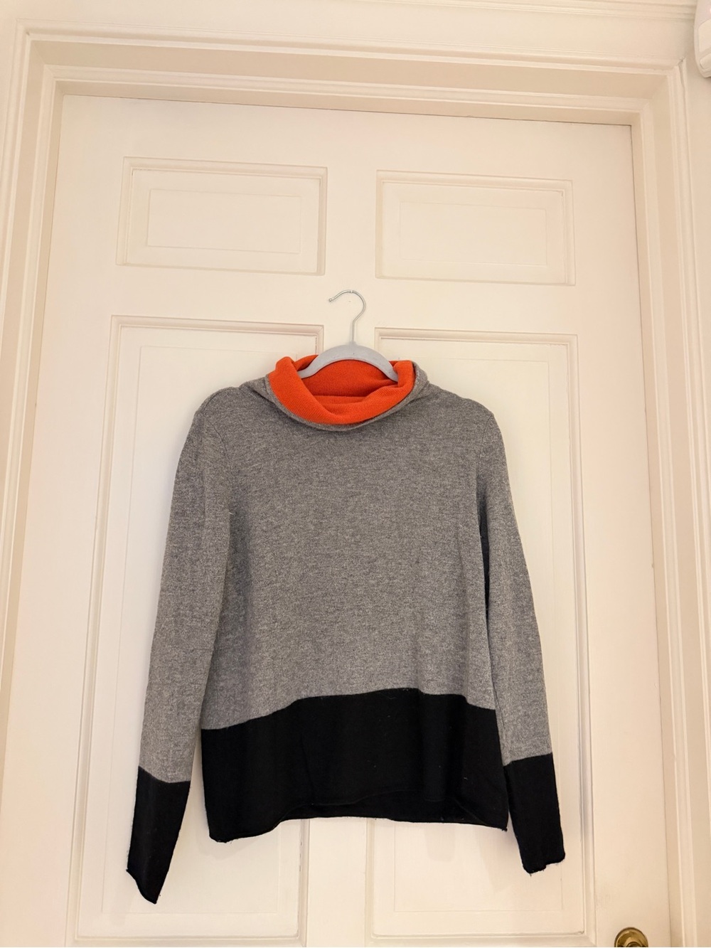 Magaschoni Gray, Black & Orange Funnel Neck Sweater